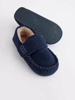 Marineblauw - Mocassin-pantoffels met klittenbandsluiting