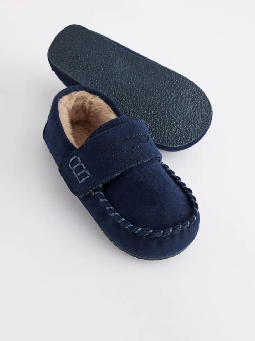 Marineblauw - Mocassin-pantoffels met klittenbandsluiting