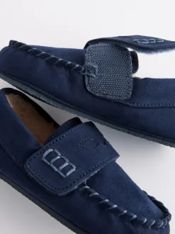 Marineblauw - Mocassin-pantoffels met klittenbandsluiting
