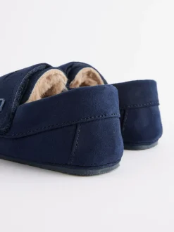 Marineblauw - Mocassin-pantoffels met klittenbandsluiting