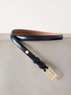 Marineblauw - N. Premium skinny Made In Italy leren riem