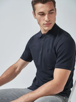 Marineblauw - Normale Pasvorm - Piqué poloshirt met korte mouwen
