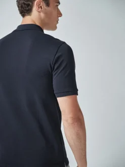 Marineblauw - Normale Pasvorm - Piqué poloshirt met korte mouwen
