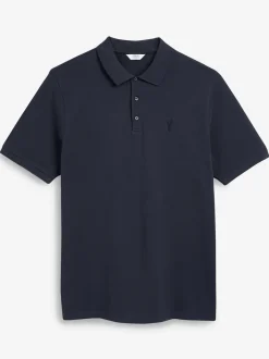 Marineblauw - Normale Pasvorm - Piqué poloshirt met korte mouwen