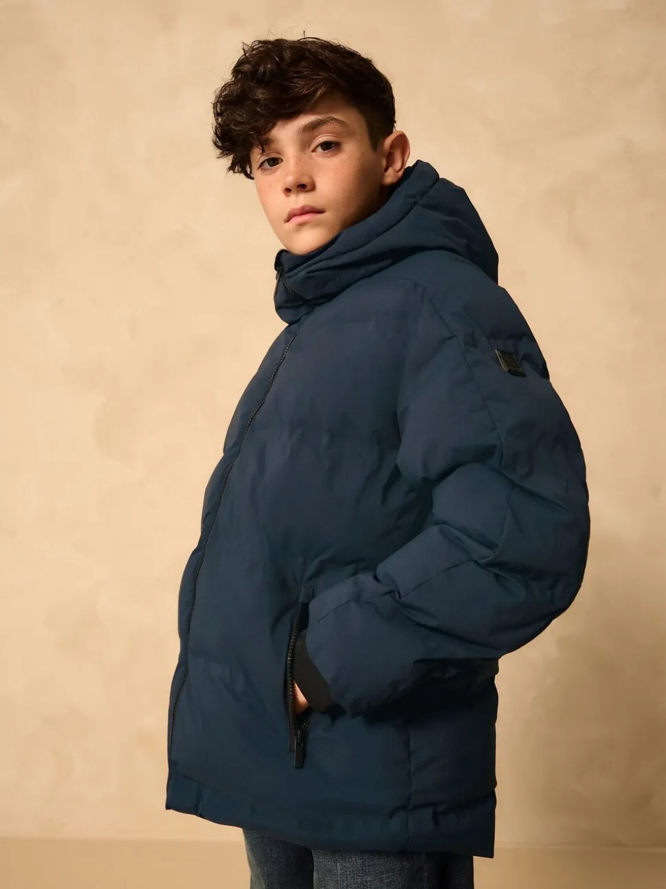 Marineblauw - Regenbestendige gewatteerde jas met microfleece voering (3-17jr)