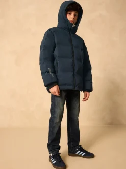 Marineblauw - Regenbestendige gewatteerde jas met microfleece voering (3-17jr)