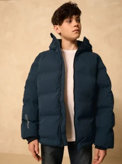 Marineblauw - Regenbestendige gewatteerde jas met microfleece voering (3-17jr)