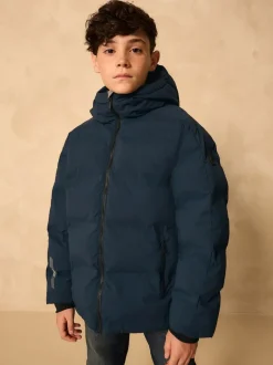 Marineblauw - Regenbestendige gewatteerde jas met microfleece voering (3-17jr)