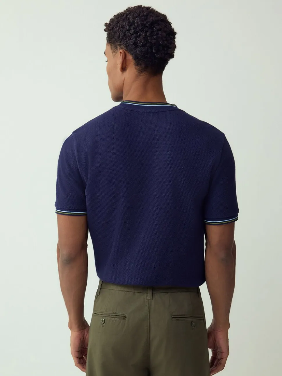 Marineblauw - Regular Fit & 100% Cotton Textured Tipped T-Shirt