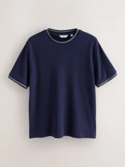 Marineblauw - Regular Fit & 100% Cotton Textured Tipped T-Shirt