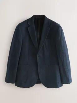 Marineblauw - Regular-fit Nova Fides kostuumjasje van Italiaanse stof met gehaakt patroon