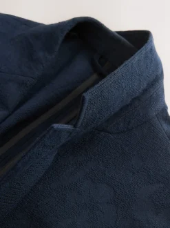 Marineblauw - Regular-fit Nova Fides kostuumjasje van Italiaanse stof met gehaakt patroon