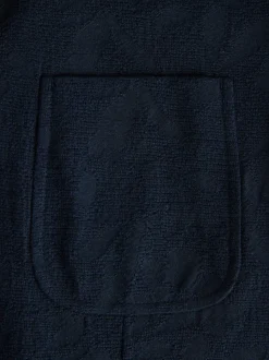 Marineblauw - Regular-fit Nova Fides kostuumjasje van Italiaanse stof met gehaakt patroon