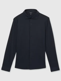 Marineblauw - Reiss Duke Air-Water Cotton Slim-Fit Shirt