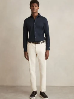 Marineblauw - Reiss Duke Air-Water Cotton Slim-Fit Shirt