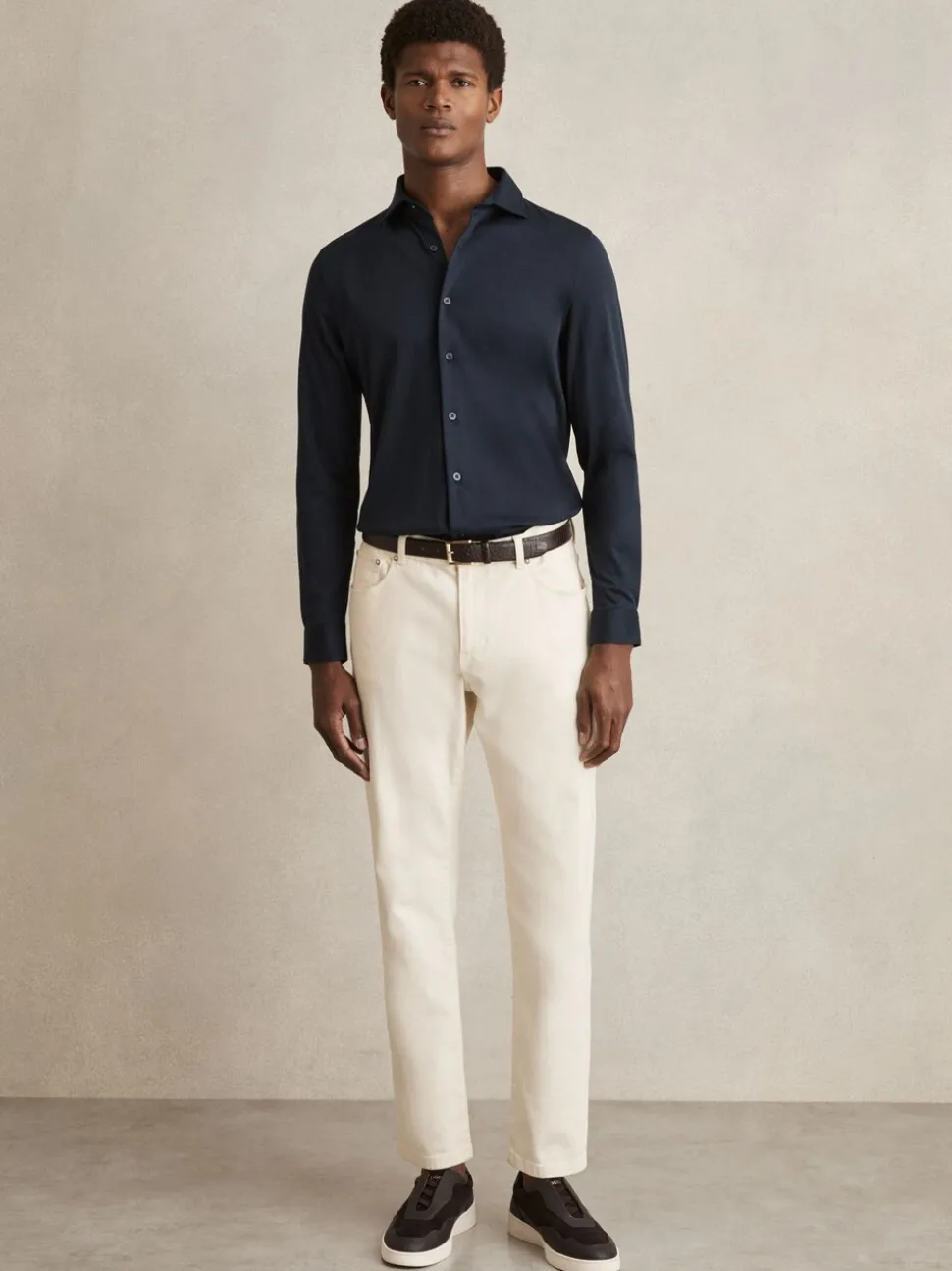 Marineblauw - Reiss Duke Air-Water Cotton Slim-Fit Shirt