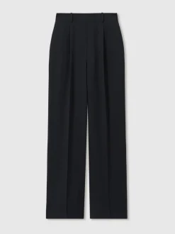 Marineblauw - Reiss Eden wijde broek van keperstof met elastische tailleband
