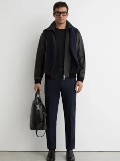 Marineblauw - Reiss Found stretchy slim fit broeken met trekkoord