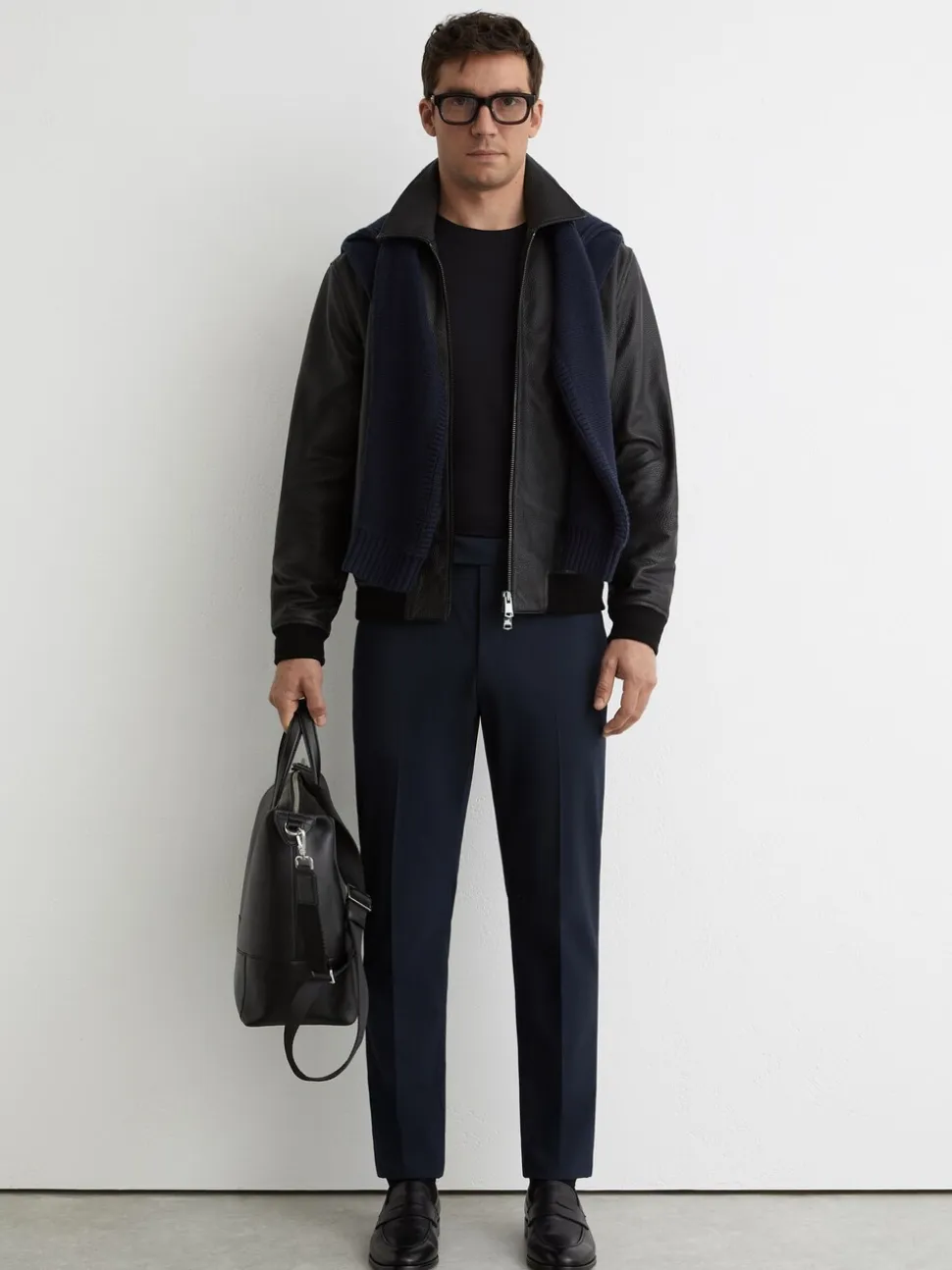 Marineblauw - Reiss Found stretchy slim fit broeken met trekkoord