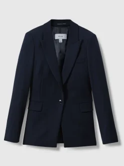 Marineblauw - Reiss Gabi maatsnit-kostuumblazer met enkele knoopsluiting