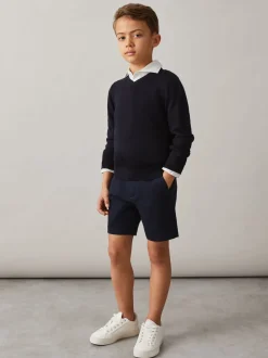 Marineblauw - Reiss Wicket Korte chino met stretch