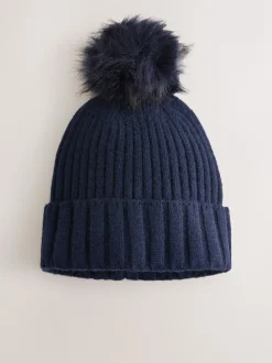 Marineblauw - Rib Knit Pom Hat