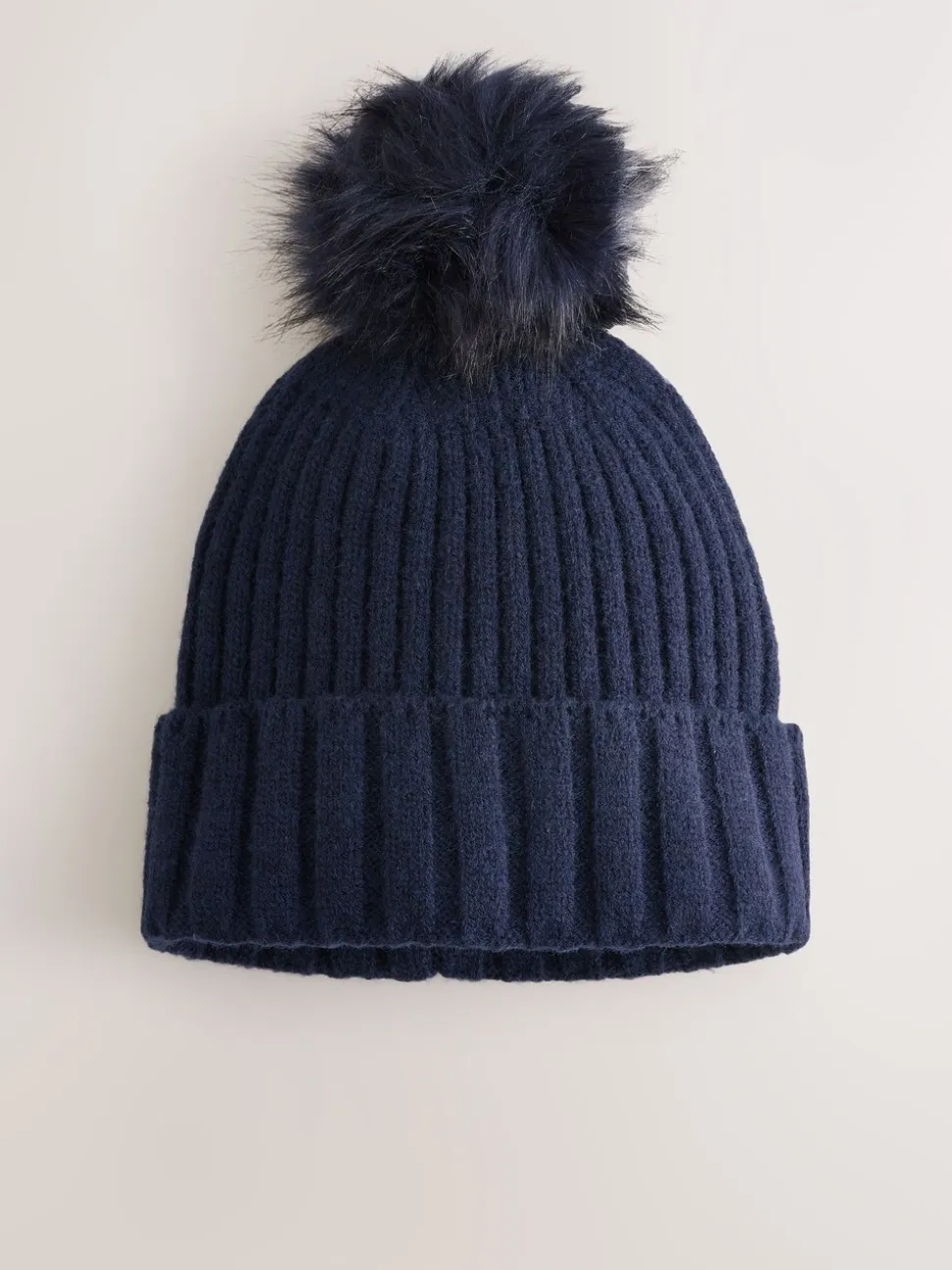 Marineblauw - Rib Knit Pom Hat