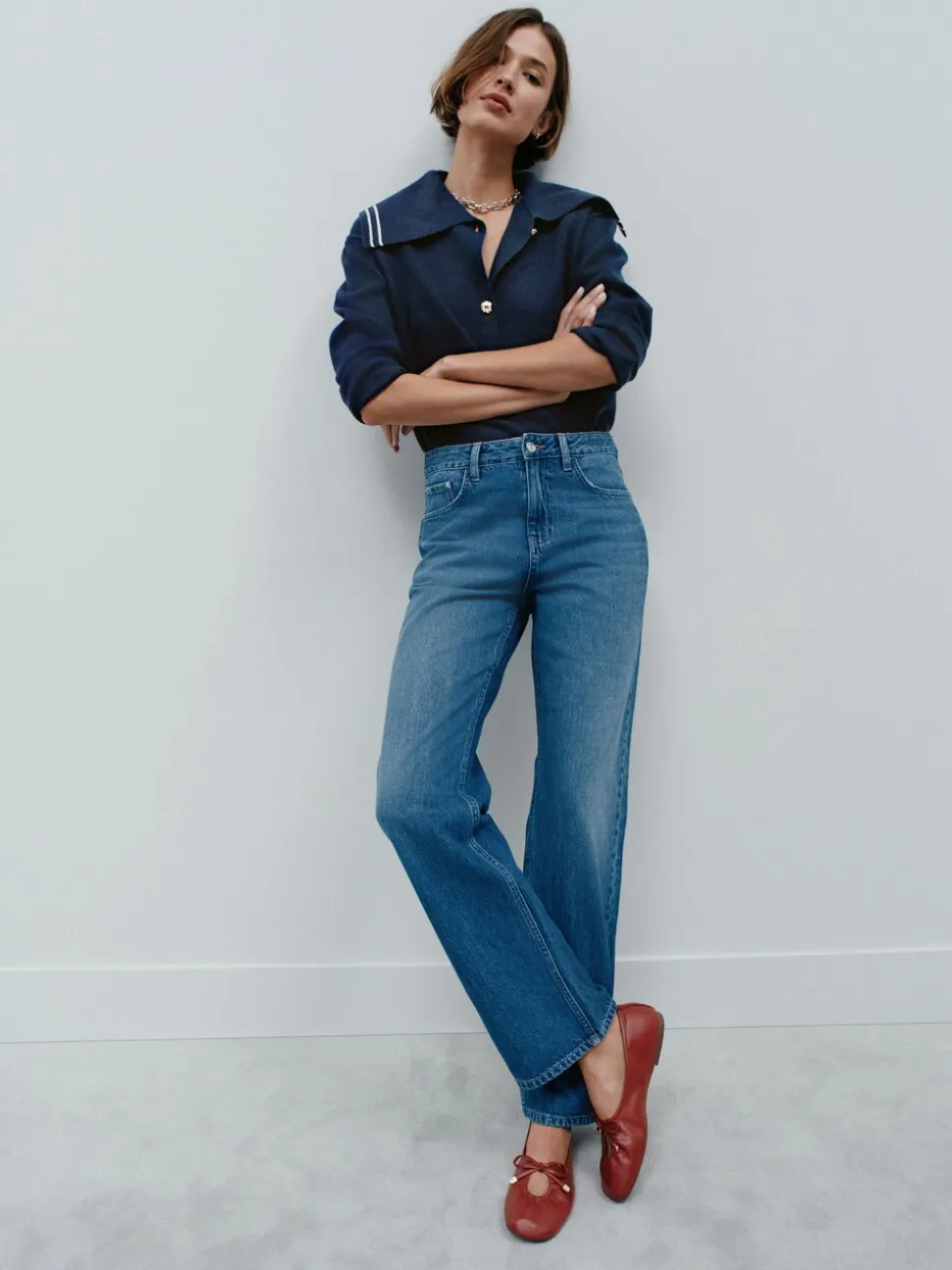 Marineblauw - Sailor Collar Cardigan