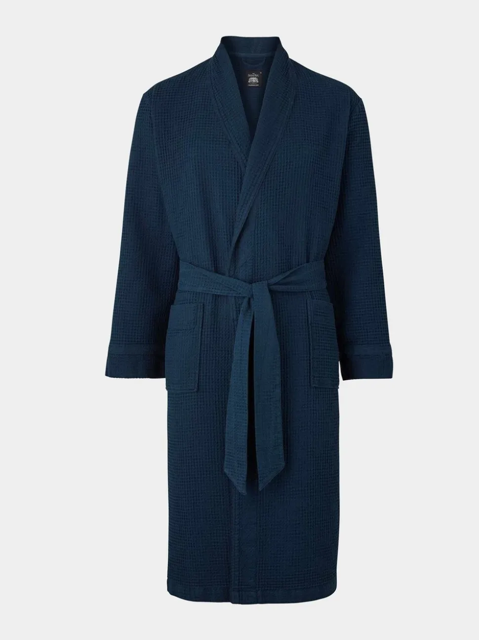 Marineblauw - Savile Row Company - Katoenen kamerjas met wafeldessin