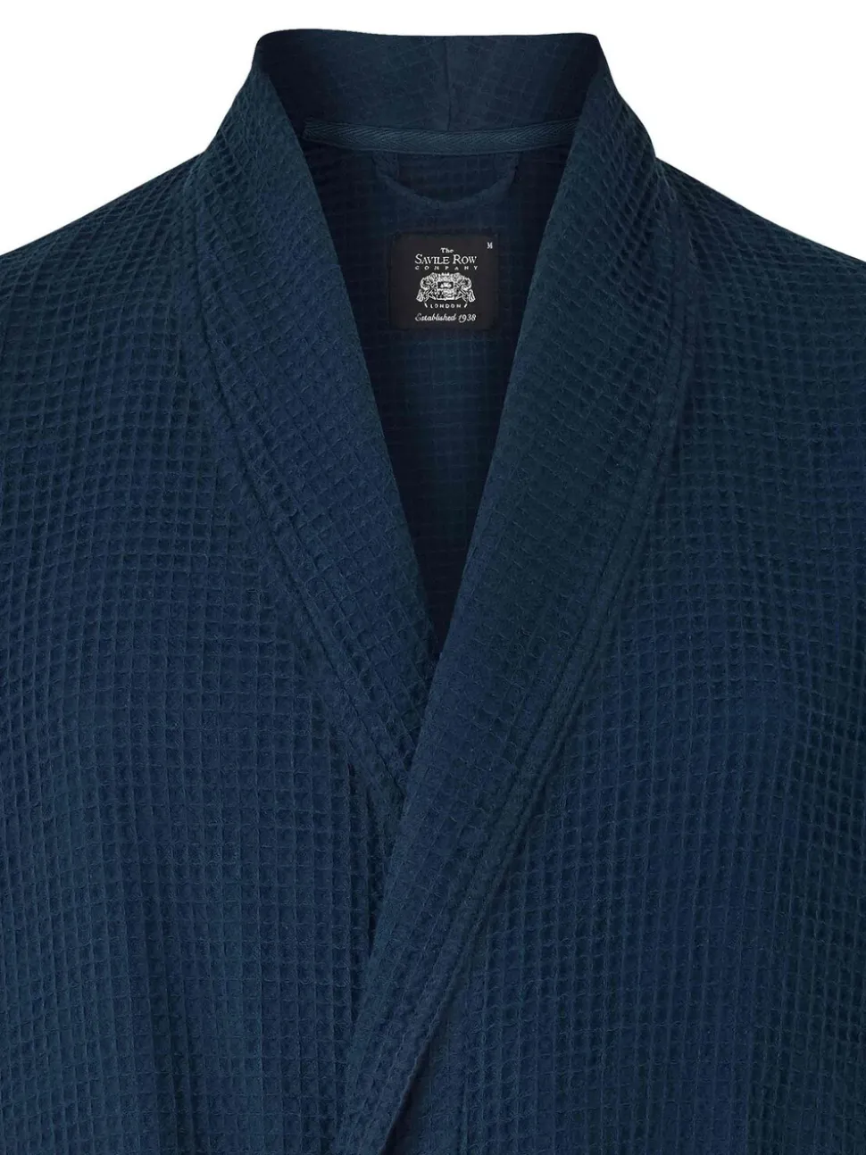 Marineblauw - Savile Row Company - Katoenen kamerjas met wafeldessin