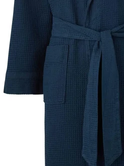 Marineblauw - Savile Row Company - Katoenen kamerjas met wafeldessin