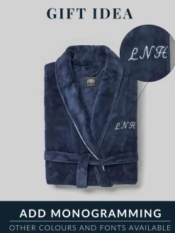 Marineblauw - Savile Row Company - Katoenen kamerjas met wafeldessin