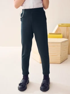 Marineblauw - Schoolbroek met hoog aandeel katoen en stretchy, elastische tailleband (3-16jr)
