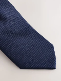 Marineblauw - Set met textuurrijke stropdas en pochet