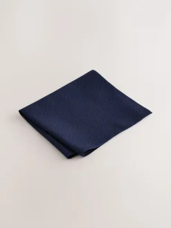 Marineblauw - Set met textuurrijke stropdas en pochet