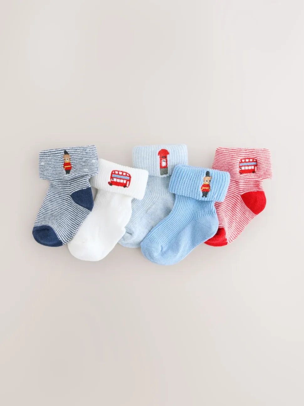Marineblauw - Set van 5 geborduurde sokken met omslag (0mnd-2jr)
