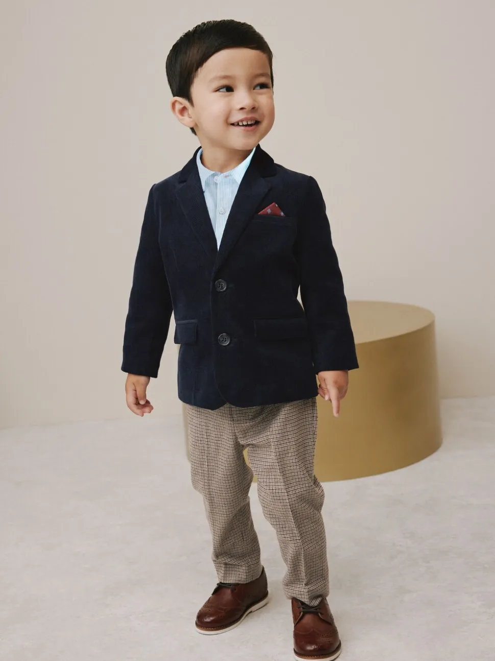 Marineblauw - Set van corduroy blazer, overhemd en broek (3mnd-9jr)