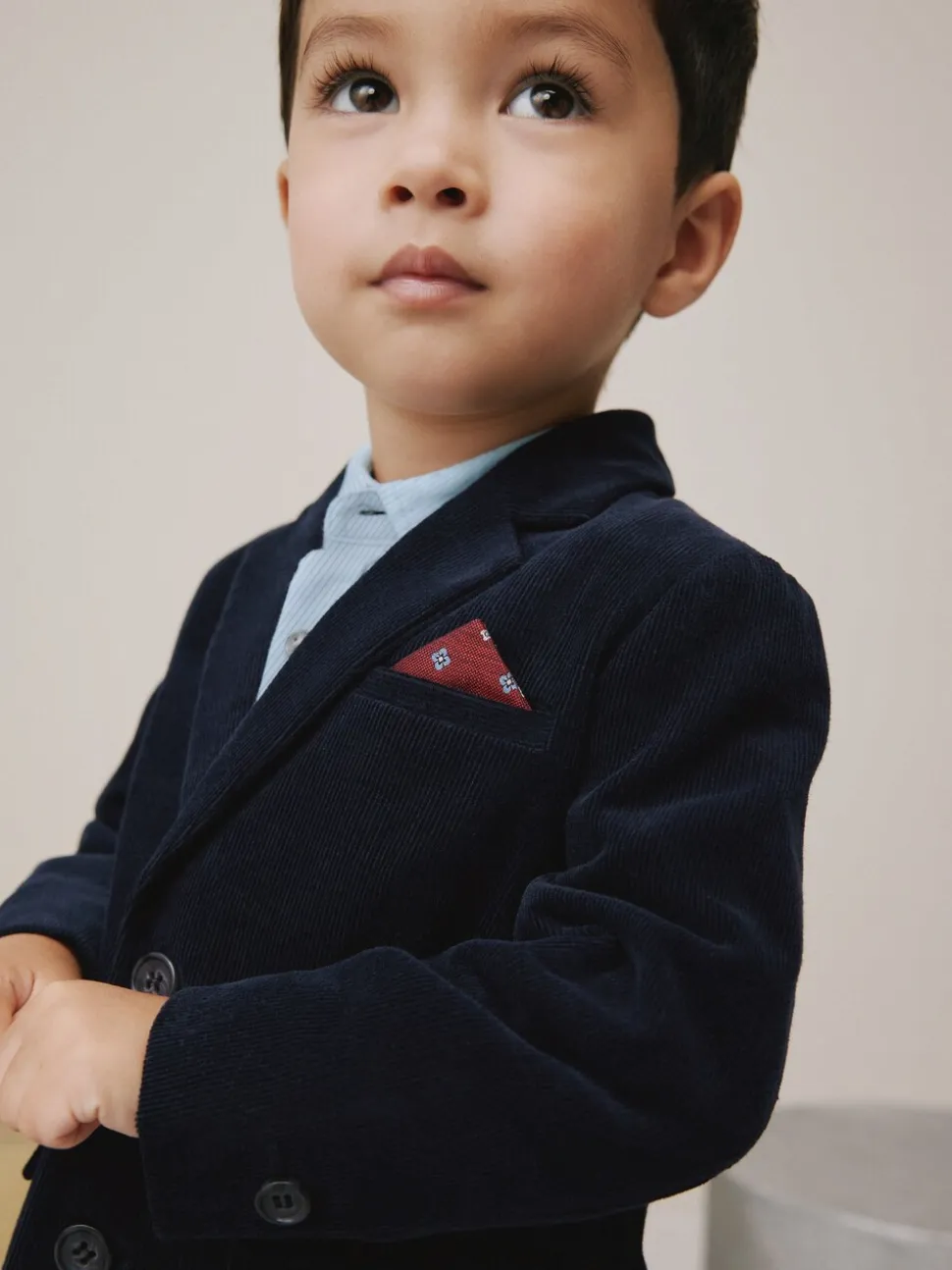 Marineblauw - Set van corduroy blazer, overhemd en broek (3mnd-9jr)