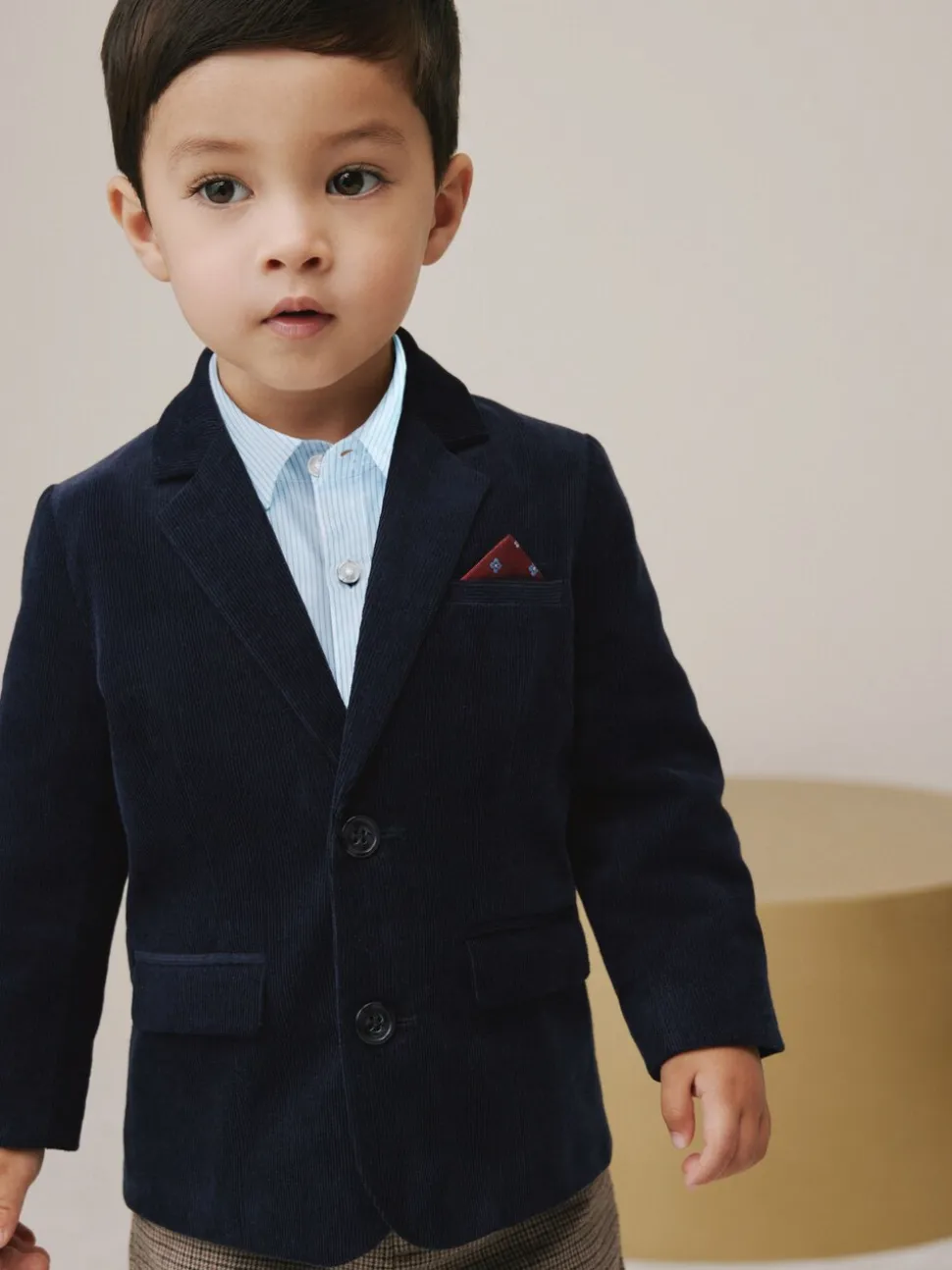 Marineblauw - Set van corduroy blazer, overhemd en broek (3mnd-9jr)