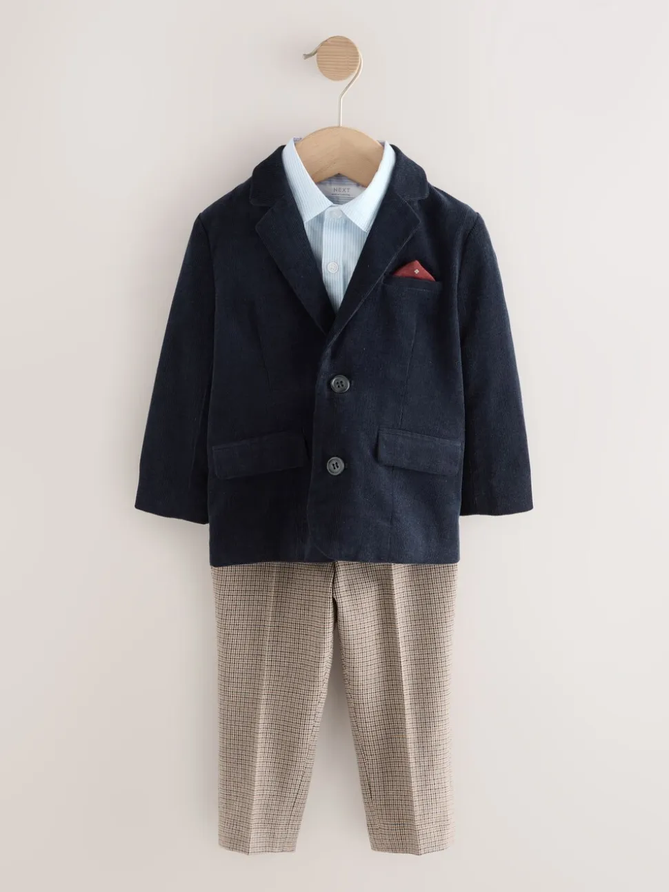 Marineblauw - Set van corduroy blazer, overhemd en broek (3mnd-9jr)