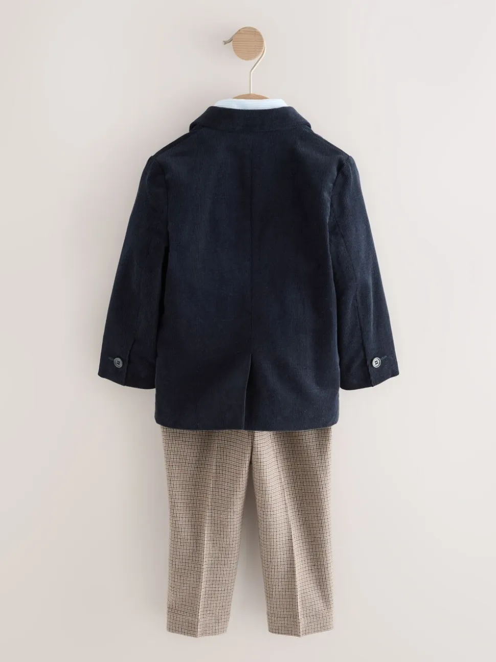 Marineblauw - Set van corduroy blazer, overhemd en broek (3mnd-9jr)