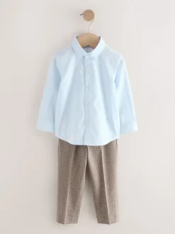 Marineblauw - Set van corduroy blazer, overhemd en broek (3mnd-9jr)