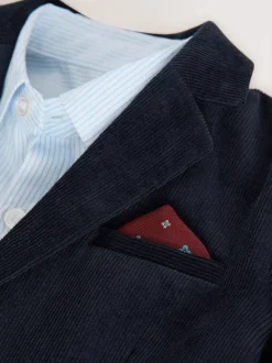 Marineblauw - Set van corduroy blazer, overhemd en broek (3mnd-9jr)