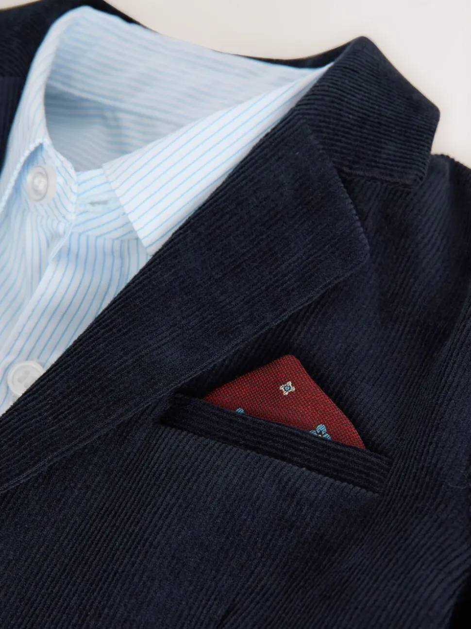 Marineblauw - Set van corduroy blazer, overhemd en broek (3mnd-9jr)