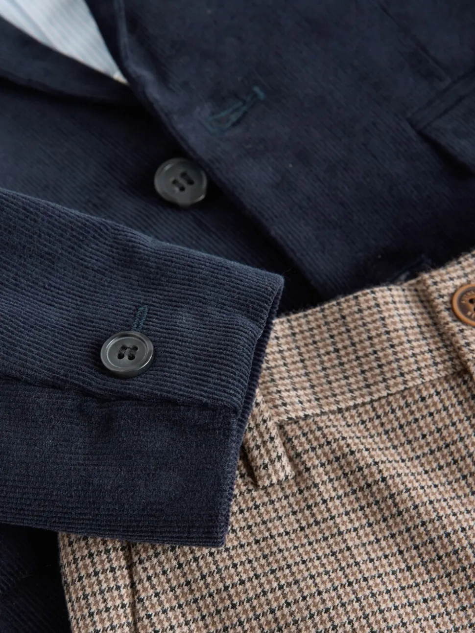 Marineblauw - Set van corduroy blazer, overhemd en broek (3mnd-9jr)