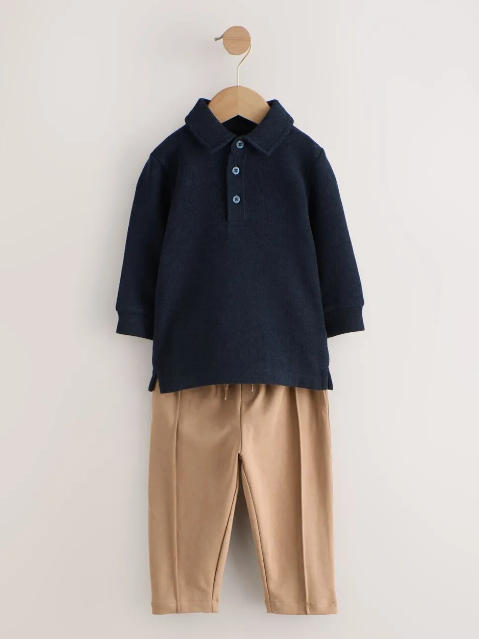 Marineblauw - Set van poloshirt met lange mouwen en joggingbroek (3mnd-7jr)