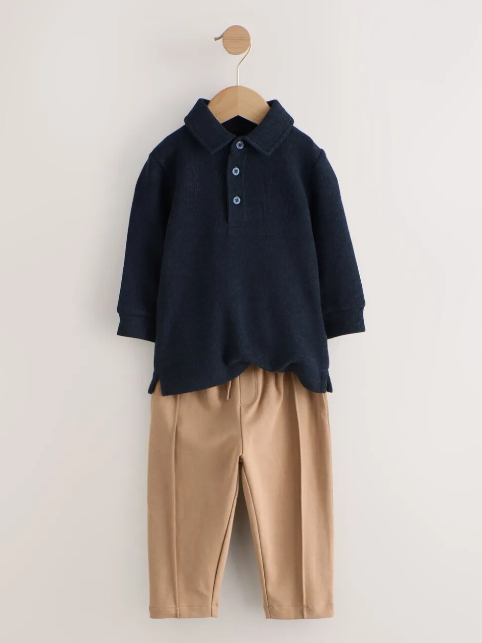 Marineblauw - Set van poloshirt met lange mouwen en joggingbroek (3mnd-7jr)
