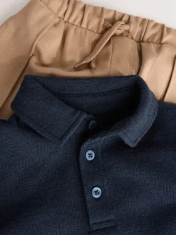 Marineblauw - Set van poloshirt met lange mouwen en joggingbroek (3mnd-7jr)