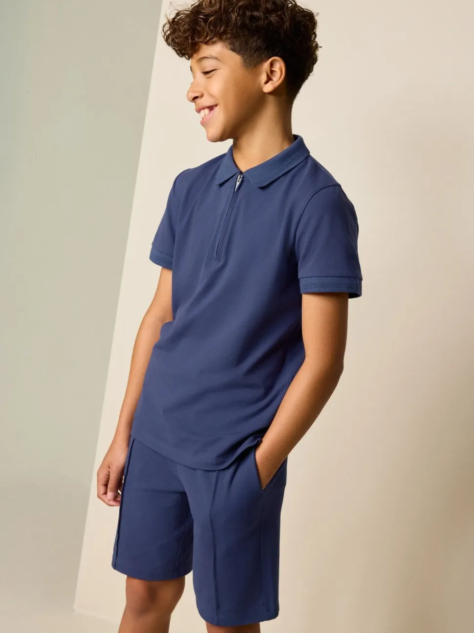 Marineblauw - Short Sleeve Polo Shirt and Shorts Set (3-16yrs)