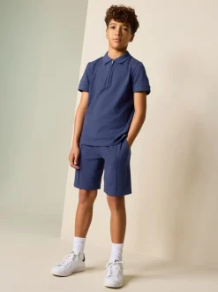 Marineblauw - Short Sleeve Polo Shirt and Shorts Set (3-16yrs)